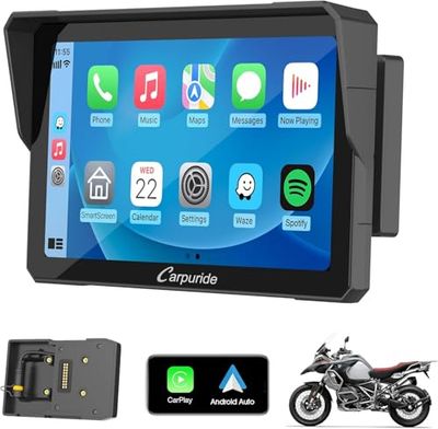 Carpuride W702B Schermo Carplay Moto con Supporto Personalizzato per BMW Moto, Wireless CarPlay e Android Auto, Portatile 7" Impermeabile Touchscreen, Dual Bluetooth, Navigazione, Siri.