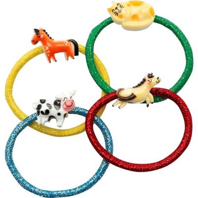 GRUSS & CO Hair Scrunchies Set with Farm Motif, Gift Set with 4 Glitter Hair Bobbles with Figure, Gift Children's Birthday, School Cone, Girls, 70112