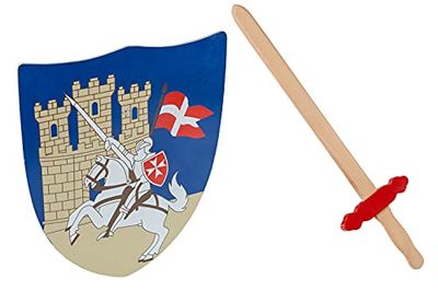 Idena, Set giocattolo da crociati, per bambini, con spada e scudo in legno, 40032