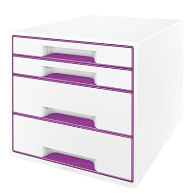 LEITZ 52132062 - Bucs de cajones WOW Desk Cube NUEVA VERSIÓN 4 cajones (2 grandes y 2 pequeños) color violeta metalizado/blanco