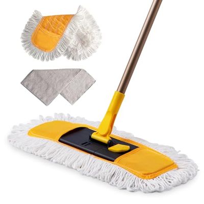Yocada Mocio per la polvere in microfibra, telescopico, 57 pollici, con un totale di 3 cuscinetti per carlino, per pavimenti umidi e asciutti, per legno duro, ceramica, marmo, piastrelle, laminato,