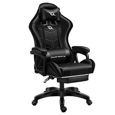 Powergaming - Sedia da gaming con altoparlante Bluetooth e massaggio + poggiapiedi nero