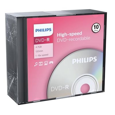 Philips DVD-R 4,7 GB / 120 Min/16X caixa fina (10 discos)