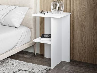 Hanah Home Elegante witte nachtstand met wandmontageoptie, 36 x 60 x 36 cm, 100% melamine gecoat deeltjesbord, 18 mm dik, stijlvolle opbergoplossing voor moderne slaapkamers