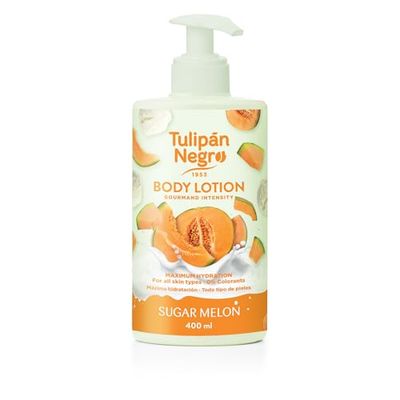 Tulipán Negro Loción Corporal con dosificador Sugar Melon, máxima hidratación 400 ml, intensamente perfumado y para todo tipo de pieles