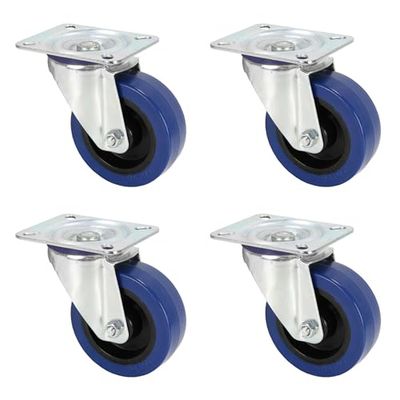 Adam Hall Hardware 372151 M4 AH - 4x Roulette pivotante en acier avec roue bleue, 100 mm