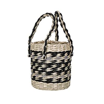 KitchenCraft Cesta para plantas Seagrass, maceta para plantas de interior, maceta tejida con diseño de rayas, 11 x 11 x 19cm