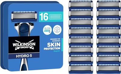 WILKINSON SWORD - Lames de rasoir Hydro 5 pour hommes | Lot de 16 recharges | Gel hydratant et tondeuse de précision (l'emballage peut varier)