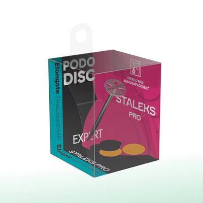 Pododisc STALEKS EXPERT - Disco per pedicure allungato in acciaio INOX + 5 adesivi usa e getta 180 grit, diametro 10 mm