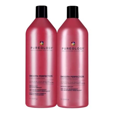 Pureology Smooth Perfection, Smoothing Shampoo and Conditioner Set, For Frizz-Prone, Colour Treated Hair, Vegan Formulas, Sulphate Free for a Gentle Cleanse