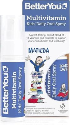 BetterYou Multivitamin Kids Oral Spray, Kids Vitamin Supplement, Sugar Free Chocolate and Marshmallow Flavour, 1-Month Supply, Tablets and Gummies Free Vitamin