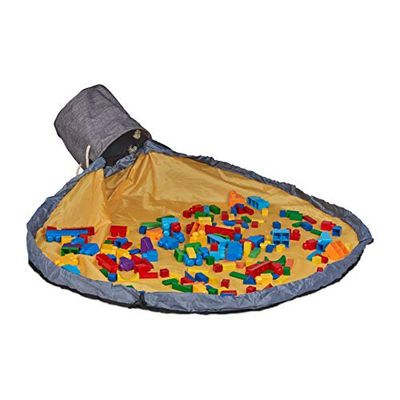 relaxdays Sac de Rangement avec Couverture de Jeu, Stockage Jouets, Enfants, Chambre rangée, HxD 30x32 cm, Gris-Orange