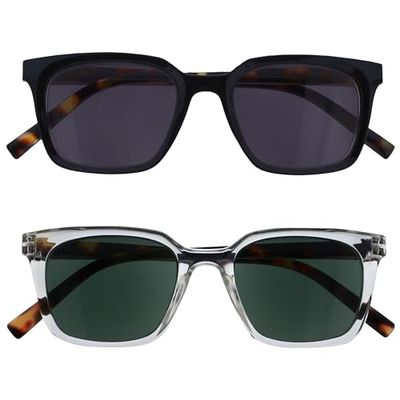 OPULIZE KOI Set di 2 Occhiali Da Lettura Con Lenti Da Sole - Lenti Colorate UV400 - Nero-Trasparente - Unisex - Cerniere a Molla - SS50-1C - +3.50