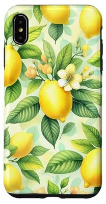 Carcasa para iPhone XS Max Patrón De Limones Acuarela Vintage Patrón Floral Amarillo