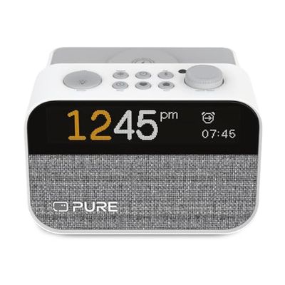 Pure Moment wekkerradio, weklicht, Bluetooth-luidspreker, geluidsmachine, kristal, katoen wit, draadloze oplader