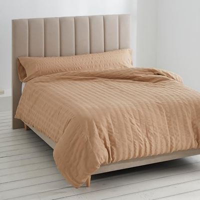 Dúo de funda nórdica Amán - Color arena - Cama de 180 cm. - Estilo seersucker