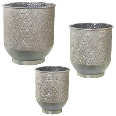 Alexandra House Living Bloempotset, zilverkleurig, metaal, 3 stuks