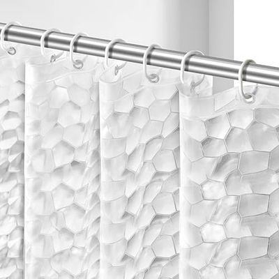 OTraki Shower Curtain 72 x 78 Inch Semi Transparent 3D Water Cube Design Bath Curtain EVA Waterproof and Mould Proof Resistant Washable Thicken Bathroom Curtain 182 x 200 cm with 12 Curtain Hooks