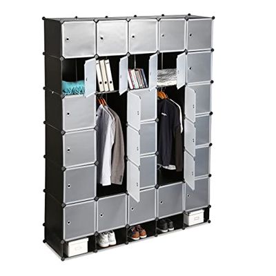 Penderie Armoire Cubes étagère Rangement 25 casiers Plastique modulable DIY bibliothèque Hxl 234x180 cm, Noir
