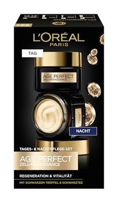 L'Oréal Paris Ansiktsvårds-set, anti-aging dagvård och nattvård för att främja cellförnyelse, med antioxidant formel och vitamin E, Age Perfect Cell Renaissance, 2 x 50 ml