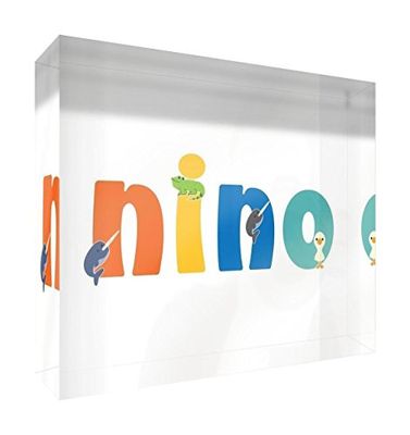 Little Helper recuerdo decorativo de acrílico transparente pulido como diamante estilo illustratif pintado con el nombre de joven niño Nino 7,4 x 10,5 x 2 cm pequeño