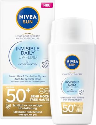 NIVEA SUN Protección solar Fluid FPS 50+, crema solar no grasa con antioxidantes, fluido ultraligero con acabado invisible, UV Face Experto Invisible Daily UV Fluid UPF 50+ (40 ml)