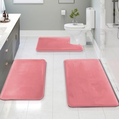 Clara Clark Bathroom Rugs, ultra suave, sem escorregar e absorvente, veludo memória espuma banho mate. Conjunto de - 20 x 32/17 x 24/19 x 24, Coral Pink