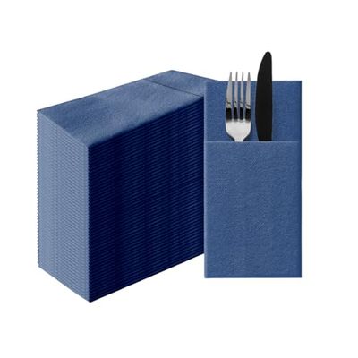 PAW - Airlaid Pocket Serviettes (39 x 40 cm) I 50 pièces I Unicolore I Semblable à du tissu I Élégante décoration de table I HoReCa I Occasions comme mariages, les fêtes I Color: Dark Blue