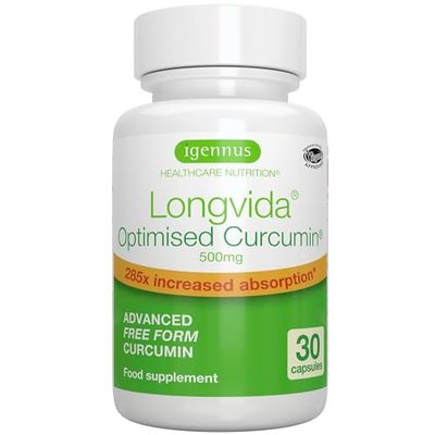Longvida Optimised Curcumin 500mg, High Dose & 285x Increased Bioavailability, Rapid Absorption with Sustained Action, Vegan, 30 Capsules, by Igennus