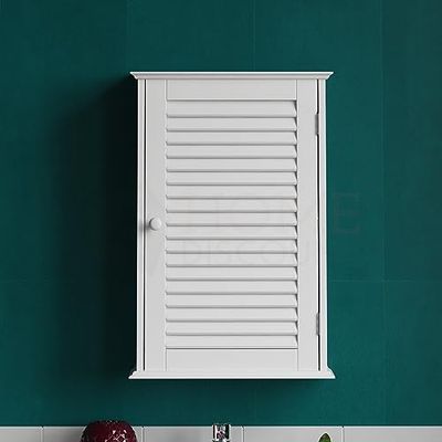 Home Discount® - Armário de casa de banho de madeira com grelha, com 1 porta, para montagem na parede, cor branca