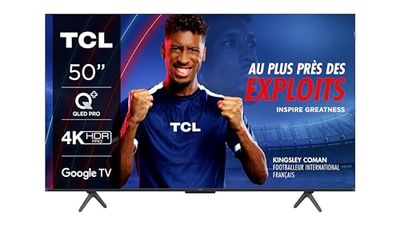 TCL 50T7B QLED Pro TV van 50 inch, 4K Ultra HD, HDR Pro, Smart-TV aangedreven door Google TV (Dolby Vision en Atmos, Motion Clarity, handsfree spraakbesturing, compatibel met Google Assistant)