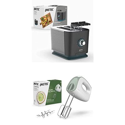 Imetec TostaMaxi Tostapane, 2 Fessure Extralarge e Pinze Apribili per Toast Extrafarciti & Crea&Crema sbattitore elettrico, Fruste extralunghe per impasti dolci e panna montata