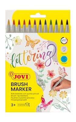 Jovi - BRUSH MARKER - Rotuladores Lettering con punta pincel, estuche con 12 colores (1312)