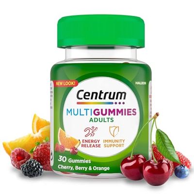 Centrum MultiGummies, Gummy Multivitamins for Adults with Cherry, Berry & Orange Natural Fruit Flavouring, Includes essential vitamins D, B12 & C, 30 ct