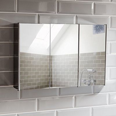 Bath Vida Armoire de Salle de Bain 3 Portes en Acier Inoxydable avec mécanisme magnétique Argenté, H 45 x L 68 x P 13 Cm Env