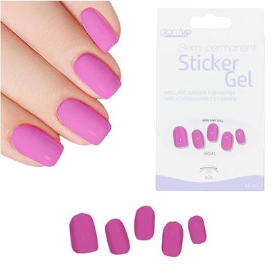 Glam'Up Paris - Sticker Gel Semi-Permanent - Vernis Gel Adhésif - Qualité Professionnelle - Longue Tenue jusqu’à 3 Semaines - Autocollants Facile à Utiliser - 16 pièces - Strip Nail - Rose Baby Doll