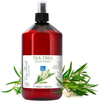 bleu & marine Bretania - Hydrolat d'Arbre à Thé Eau Florale 500 ml | Tonique Tea Tree | Soin Purifiant Visage et Corps | Anti Acne Peau Grasse | Desinfectant Pieds, Transparente, 500 ml (Lot de 1)