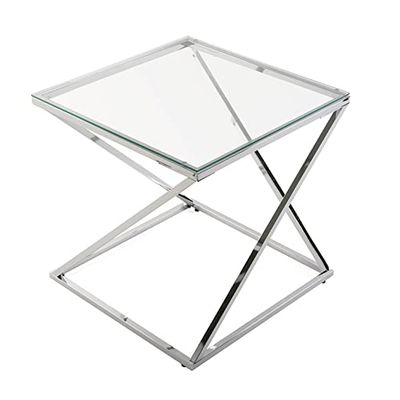 Versa Trento mesa auxiliar para a sala de estar, quarto ou cozinha. Moderna mesa baixa, medidas (L x L x An) 51 x 51 x 51 cm, cristal e metal, prateado