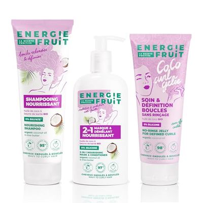 Energie Fruit - BEST SELLER Curly Routine Capillaire Nourrissante pour Cheveux Bouclés - Shampooing + Masque + Gelée définition boucles - Huile de Coco et Beurre de Karité - 3 produits