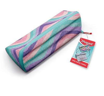 Maped - Astuccio scolastico con apertura XXL - Astuccio personalizzabile reversibile con 1 lato da colorare - Grande apertura pratica - Astuccio triangolare 22 x 6 cm - Astuccio pastello Wavy tessuto