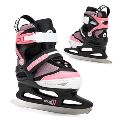 ATTABO Patins Multi-Tailles de Loisirs pour Fille Zola Couleur Rose Taille 36-41 UE Patins Réglables pour Débutantes Fermeture Velcro et Boucle Ajustement Libre de la Longueur