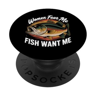 Retro Fishing Women Love Me Fish Fear Me Lubina Fishing Legend PopSockets PopGrip Adhesivo
