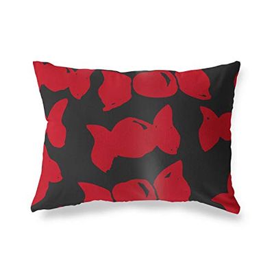 BonaMaison Rouge-Noir Housse de Coussin Motif, Taie d'oreiller pour Lit Voiture Canapé Maison Salon Chambre, Décoration D'intérieur, 35x50 Cm - Conçu et Fabriqué en Turquie