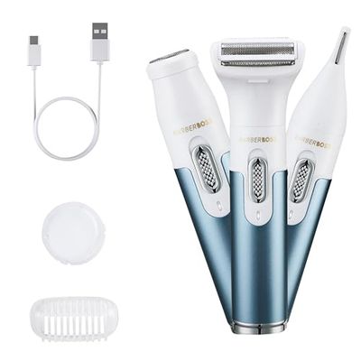 BarberBoss 3-in-1 Electric Women Razors, Bikini Trimmer, Shaver for Women, Rechargeable Lady Shaver for Facial, Arm, Leg, Armpit & Bikini Hair Removal, Portable Women’s Electric Trimmer