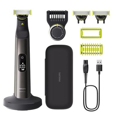 Philips OneBlade Pro 360 Autentico Regolabarba elettrico per viso e corpo, rasoio e depilatore, 3x 360 lame, 1x pettine da 20, 1x kit corpo, 1x supporto di ricarica, 1x custodia da viaggio, QP6652/35