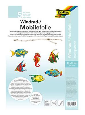 folia 440230/5 - Mobilefolie, windradfolie, PVC, transparant, 0,4 mm, 23 x 33 cm, 5 vellen, voor het knutselen van mobiele of windwielen