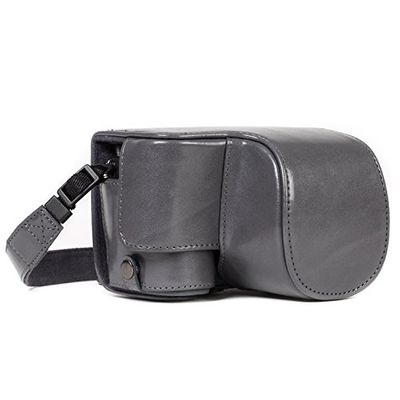 MegaGear Sony Alpha A6500 (16-50 mm) Ever Ready Custodia in Finta Pelle per Fotocamera con Tracolla - Grigio - MG1233