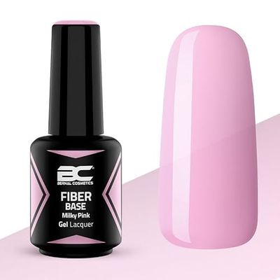 Milky Pink fiberbas, 15 ml, mjölkrosa, halvpermanenta emaljer, stark, flexibel och tät, förlängs upp till 1 cm, Bernal Cosmetics