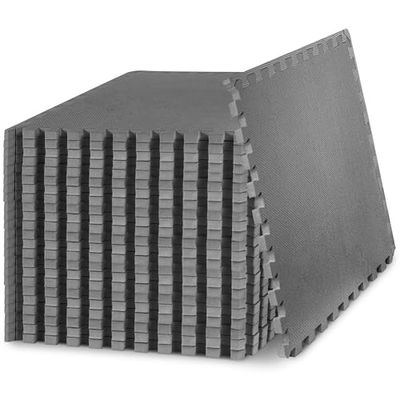 ProsourceFit Extra tjock pusselträningsmatta 3/4 tum, EVA-skum sammankopplade plattor för skyddande, dämpade träningsgolv för hem- och gymutrustning, grå 4-pack, 1,9 cm tjock 96 kvadratfot