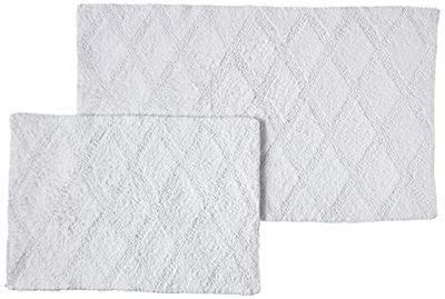 Vera Wang | Tufted Diamond Collection | Soft and Absorbent, Plush Reversible Bath Rug Set, Modern Designer Style for Bathroom Décor, 2-Piece, White,USHS6D1117231